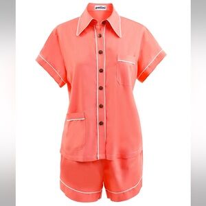 Coral Button-Up Women's Bamboo Pajama Set with eye mask NWT!